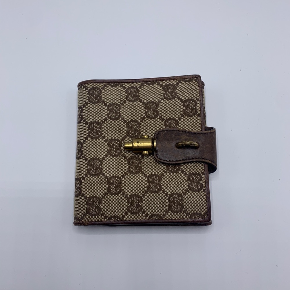 Vintage Gucci W Lock Wallet, GG canvas and leather